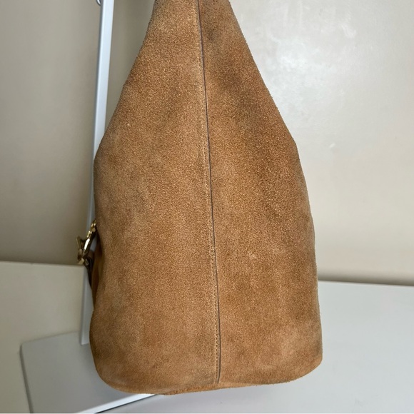 India Hicks Tan Suede Edwina Hobo Bag Purse with Gold-Tone Hardware - Picture 4 of 16